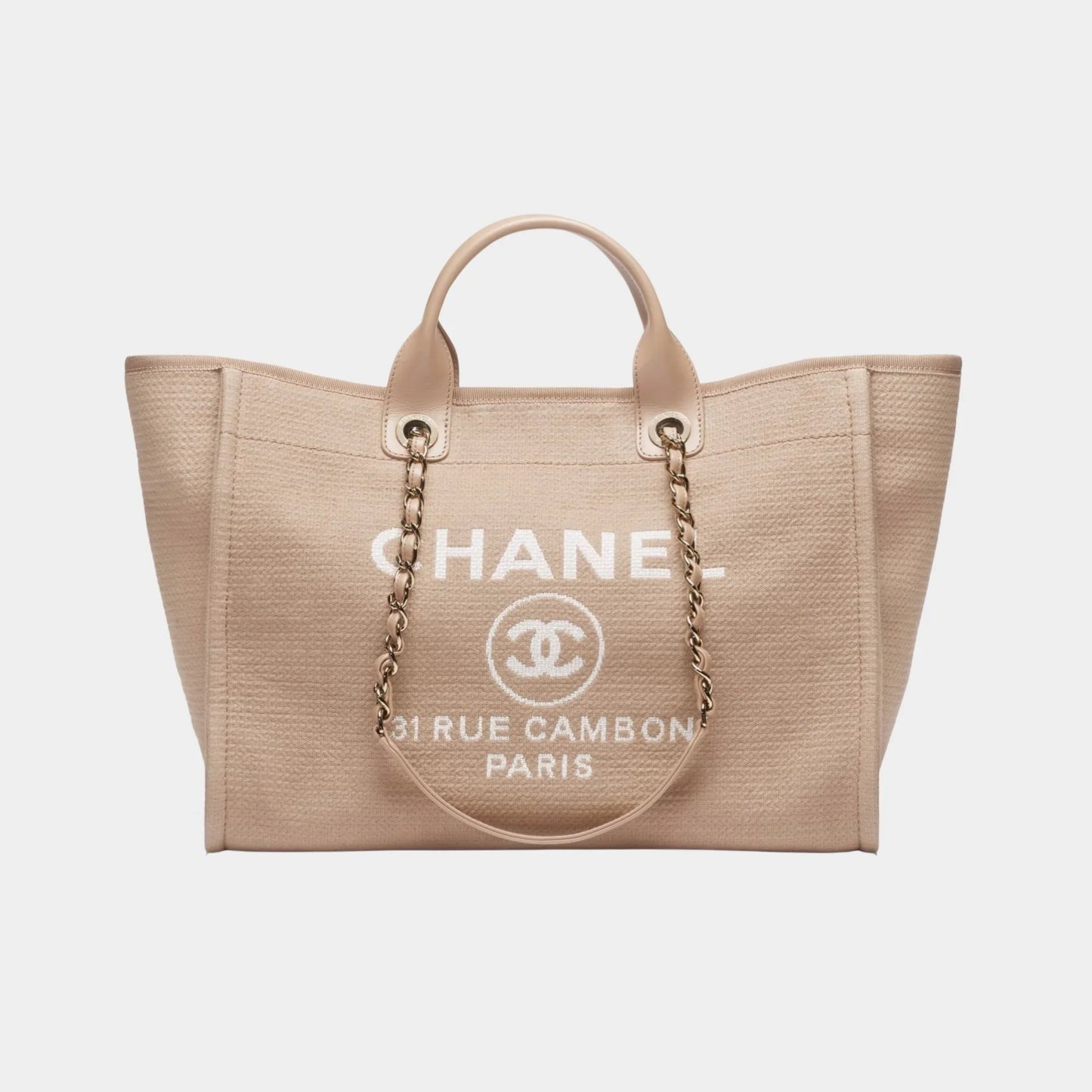Large Tote Canvas & Gold Tone Metal Dark Beige