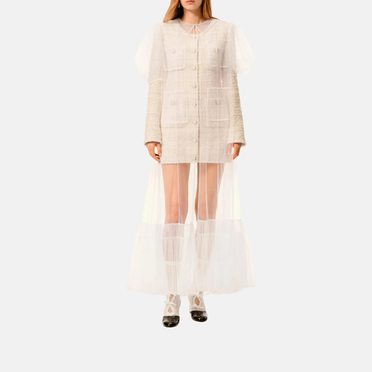 Chanel Long Dress Tulle Embroidered With Strass