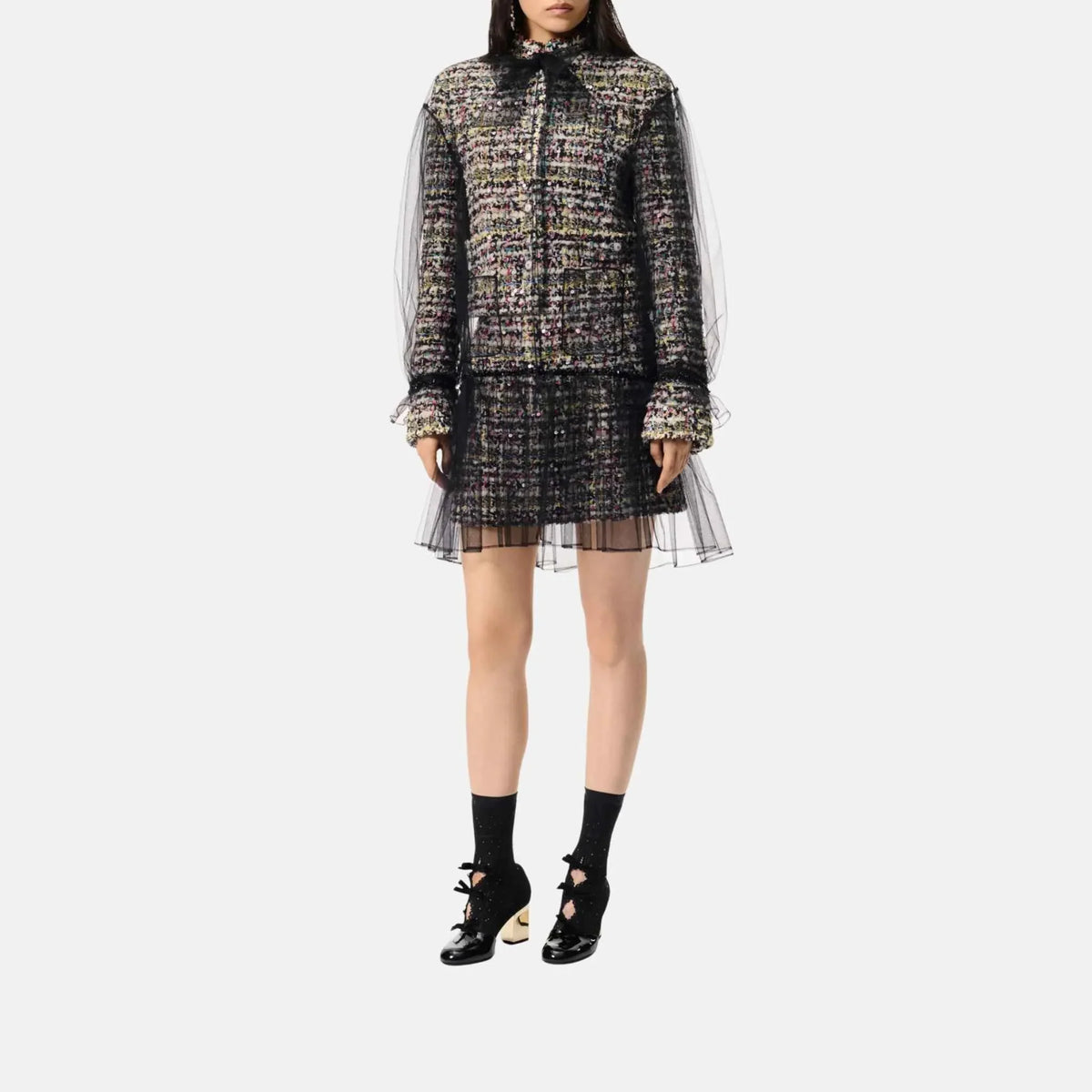 Chanel Long Sleeved Blouse Tulle Embroidered With Strass Black
