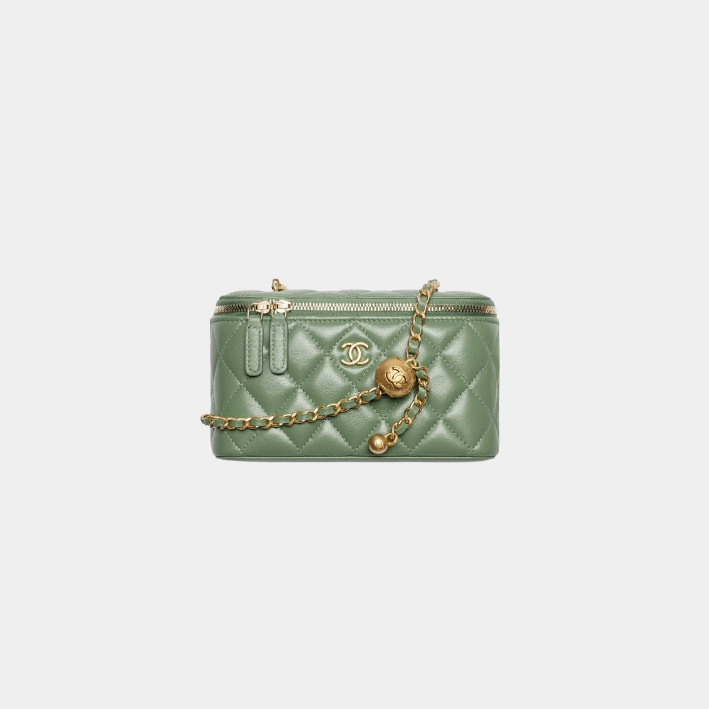 Chanel Long Vanity with Chain in Shiny Lambskin, Khaki