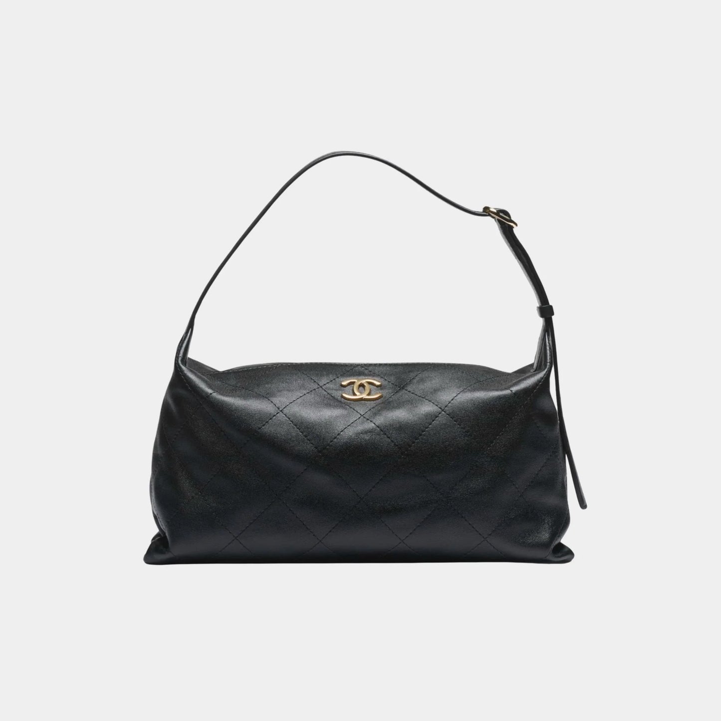 Maxi Hobo Bag Shiny Lambskin & Gold Tone Metal Black