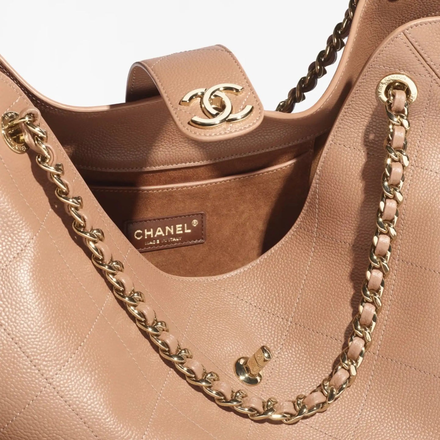 Maxi Shopping Bag Grained Calfskin & Gold Tone Metal Brown