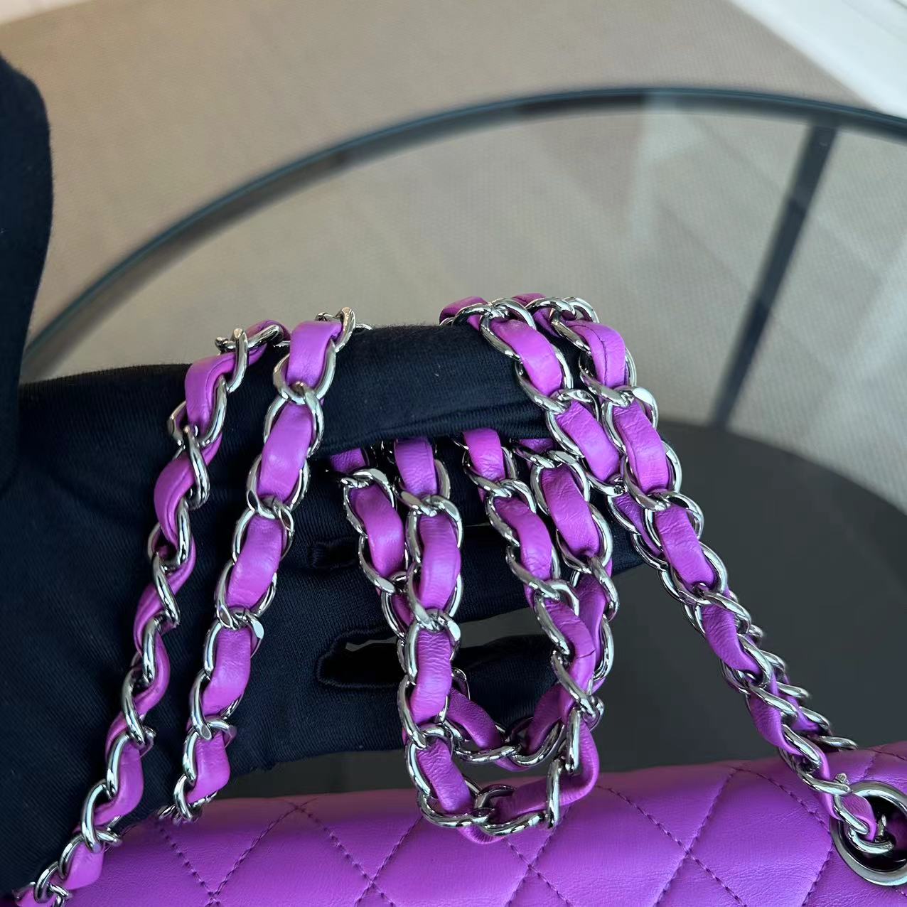 Double Flap Quilted Lambskin Purple SHW No 14