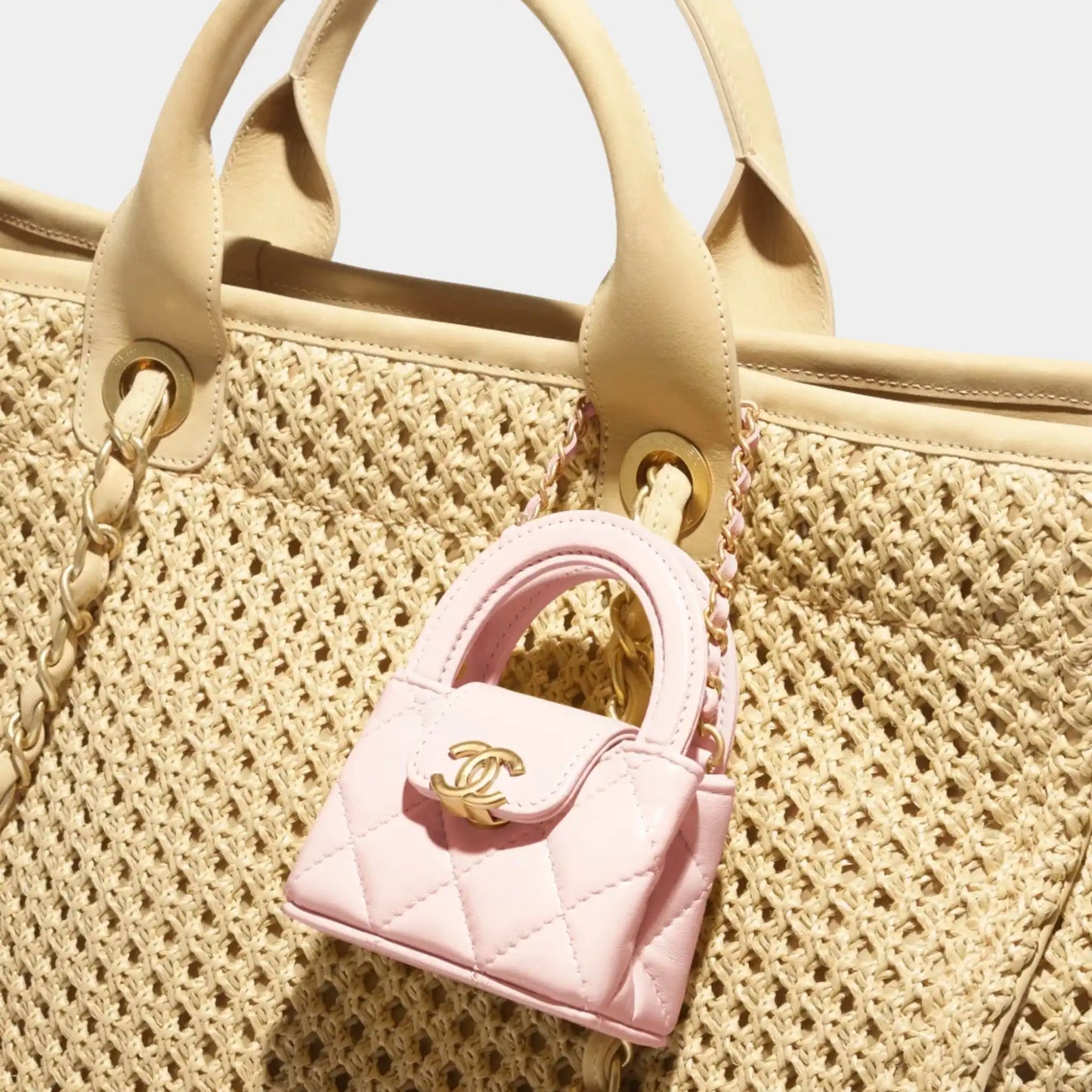 Mini Bag Charm Shiny Lambskin & Gold-Tone Metal