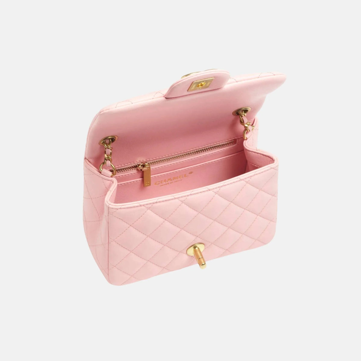 Mini Flap Bag in Shiny Lambskin and Gold Metal