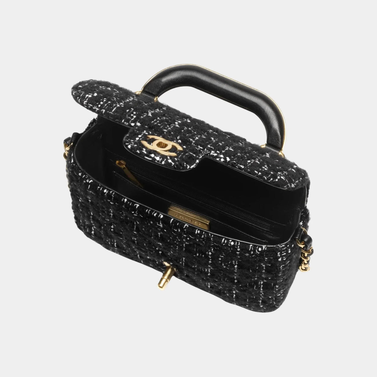 Mini flap Bag With Handle Cashmere Tweed & Gold Metal Black & White