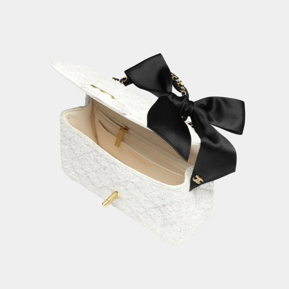 Mini Flap Bag With Handle Silk & Gold Metal Black