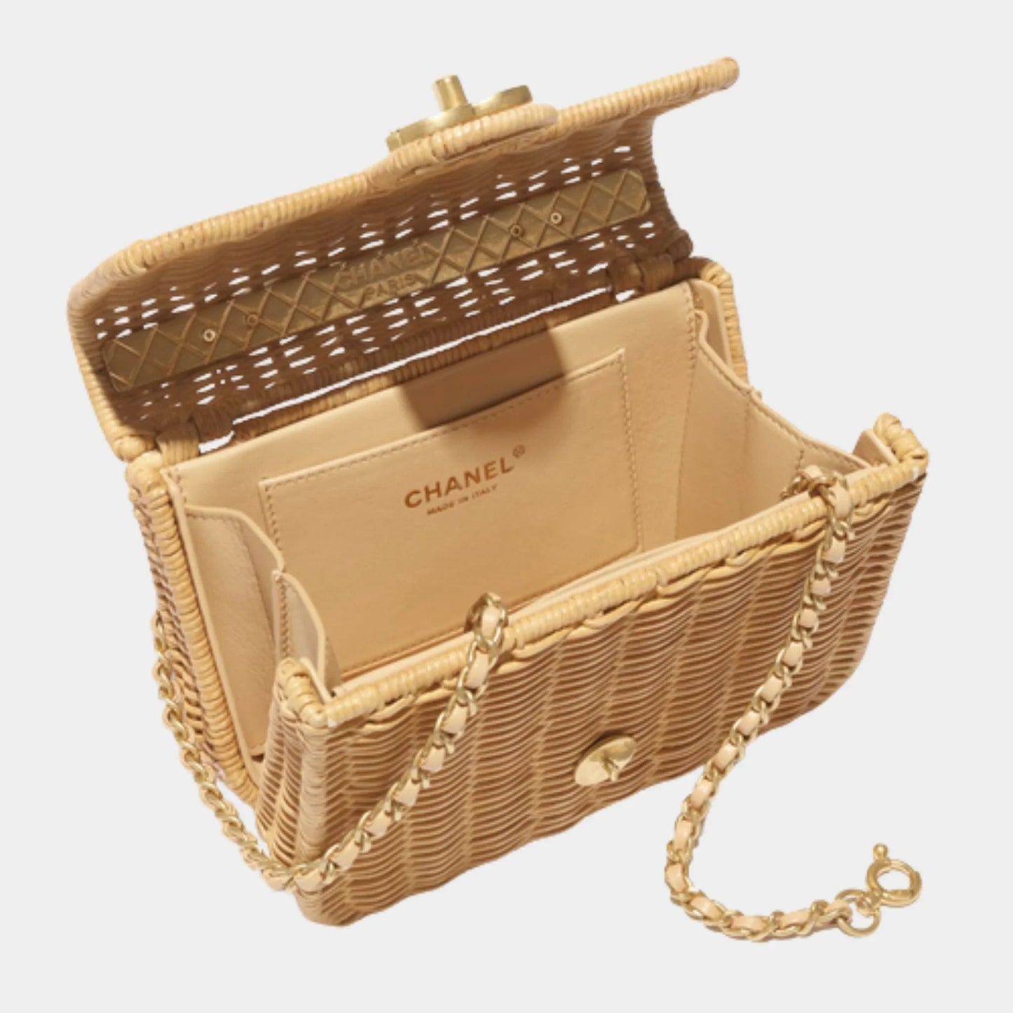 Mini Flap Bag with Top handle Braided Raffia & Gold-Tone Metal