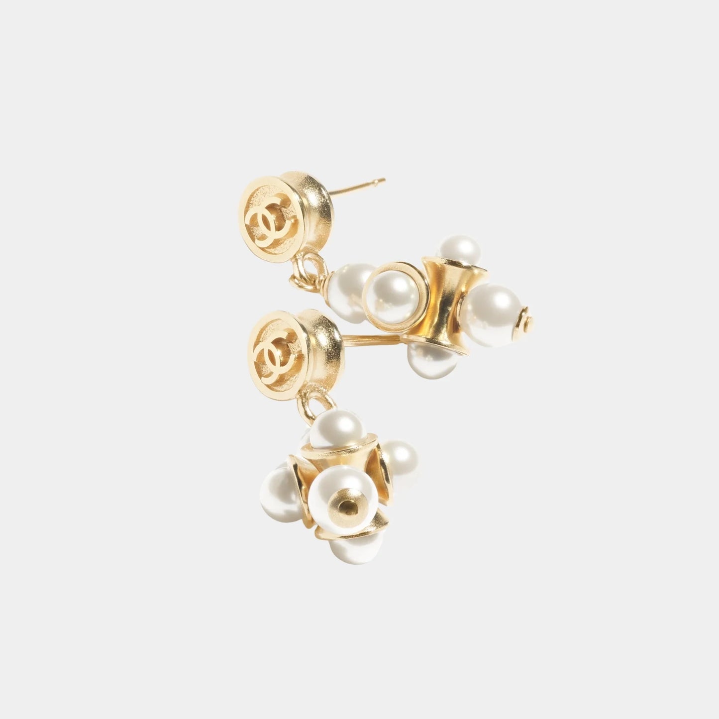 Pendant Earrings in Metal & Glass Pearls