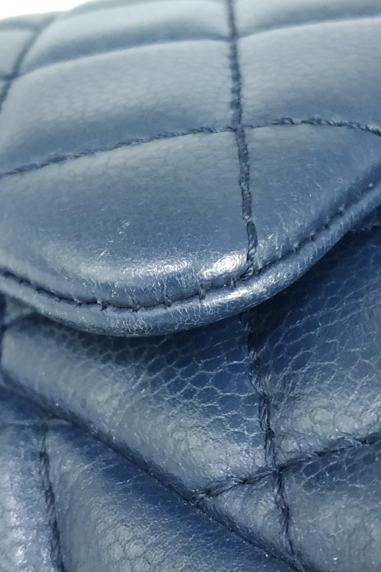 Quilted Caviar Jumbo Classic Single Flap Bag with Silver Hardware Blue