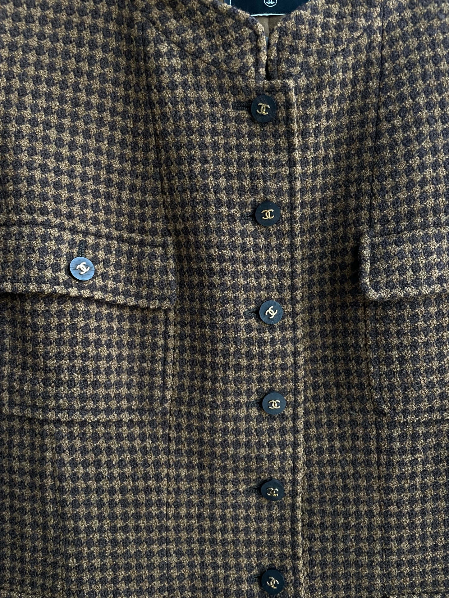 Chanel 1996A Sz 44 Brown Houndstooth Tweed Jacket DXBK0201