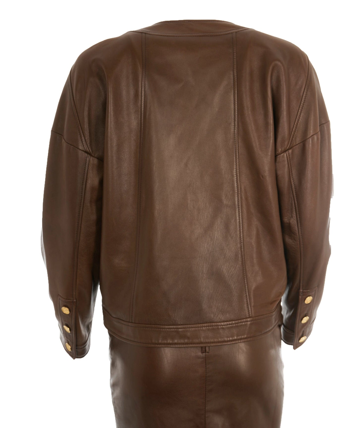 Chanel Vintage Brown Leather Set Jacket + Skirt ALC1694