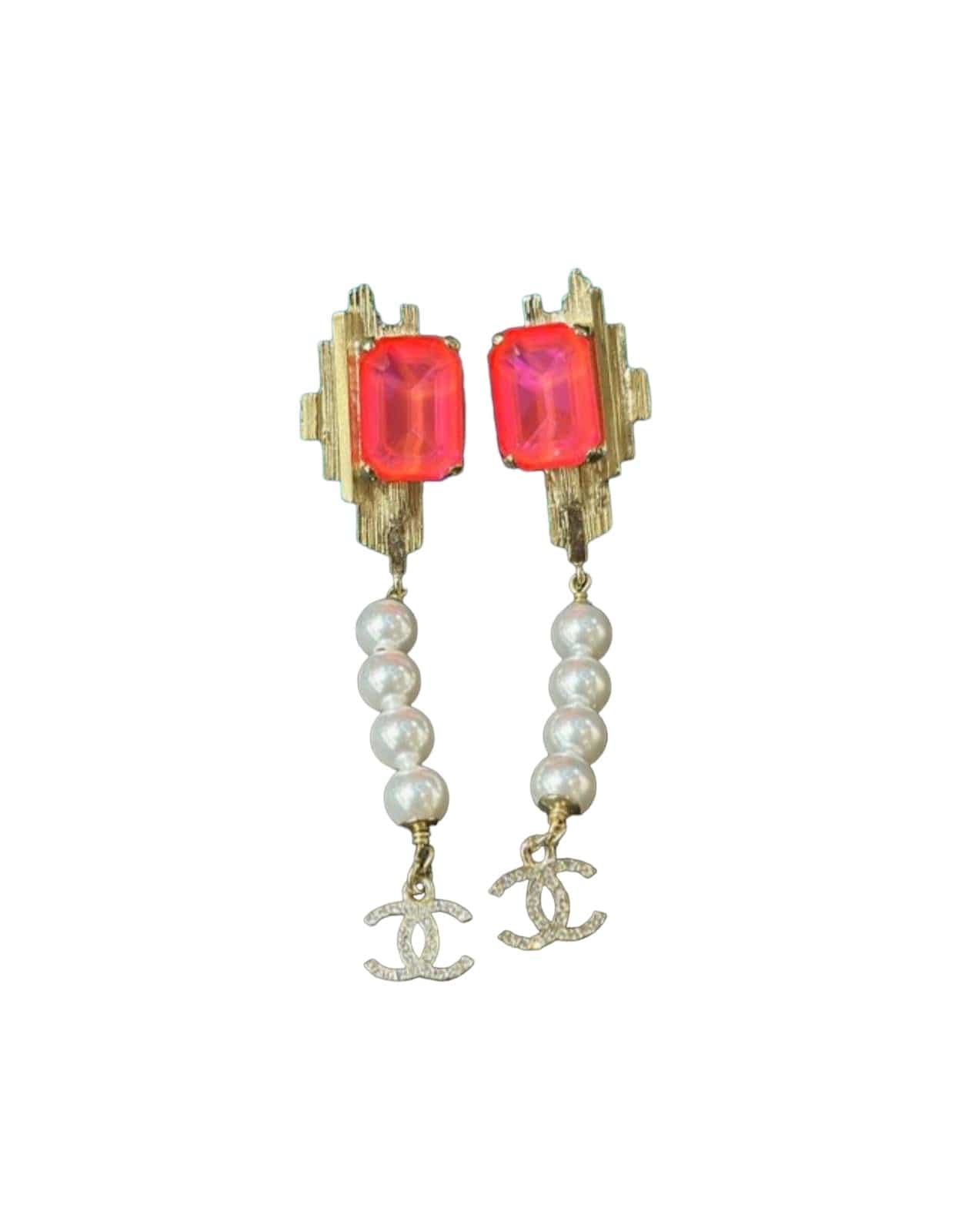 Chanel Pink Square Pearl Earrings