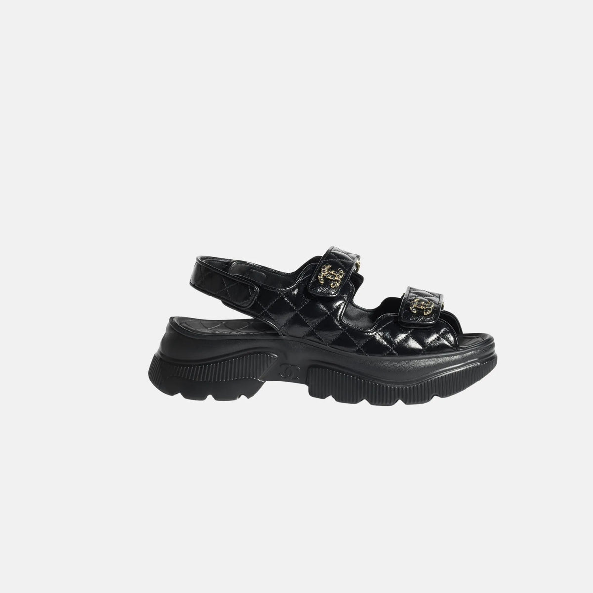 Chanel Sandals in Shiny Calfskin, Black, Side