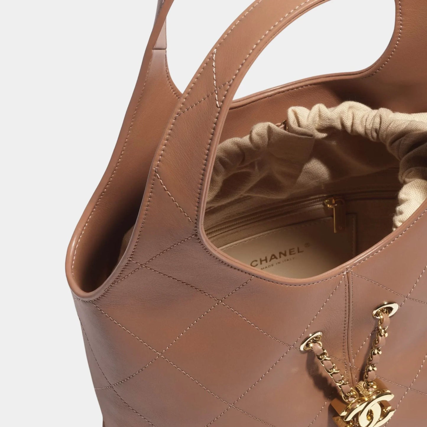 Shopping Bag Calfskin & Gold tone Metal Brown