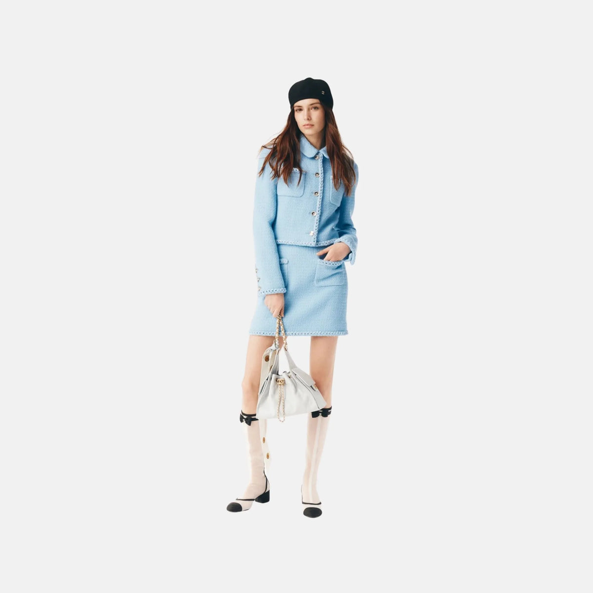 Chanel Skirt in Light Blue Wool Tweed, Front