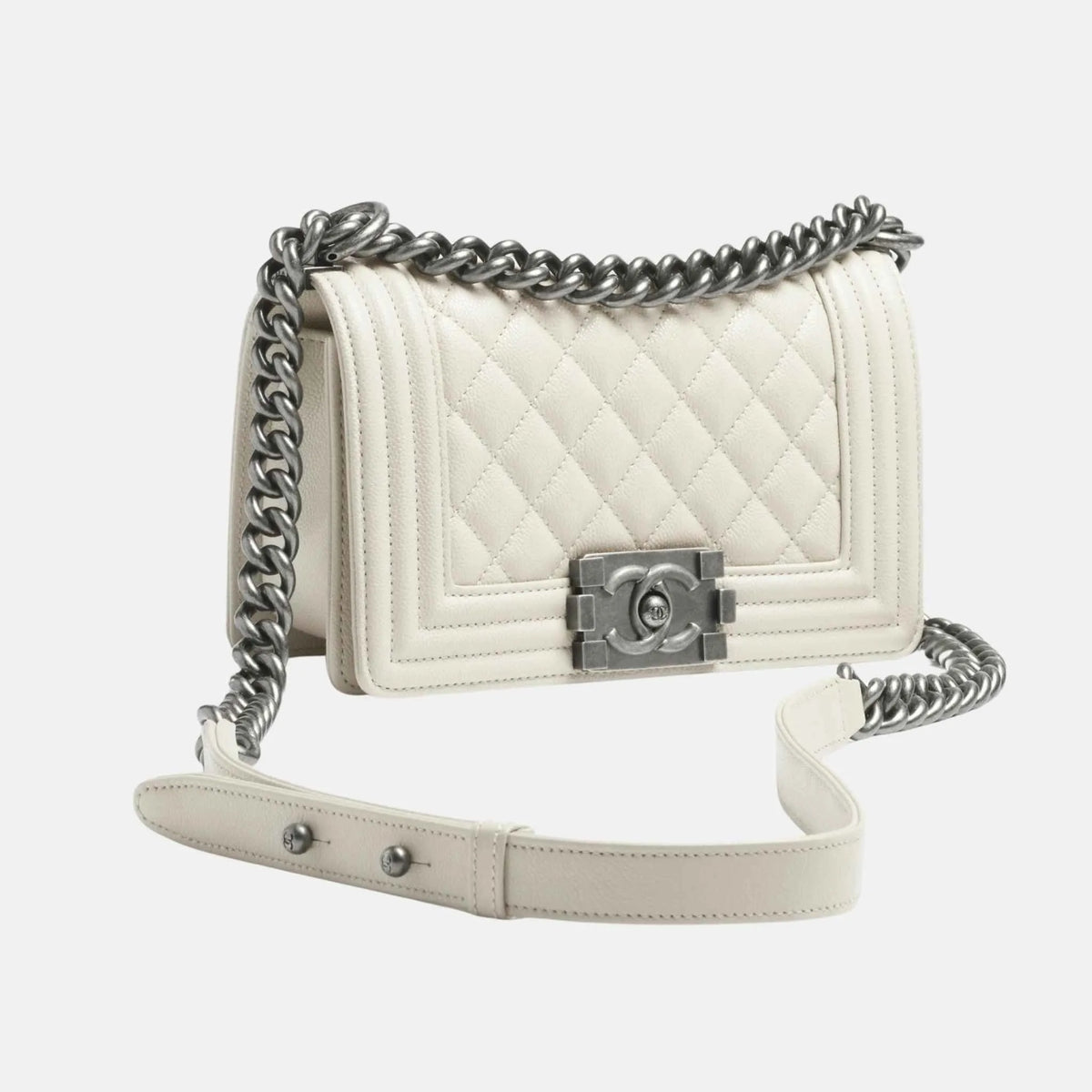Small Boy Bag in Shiny Grained Calfskin and Ruthenium