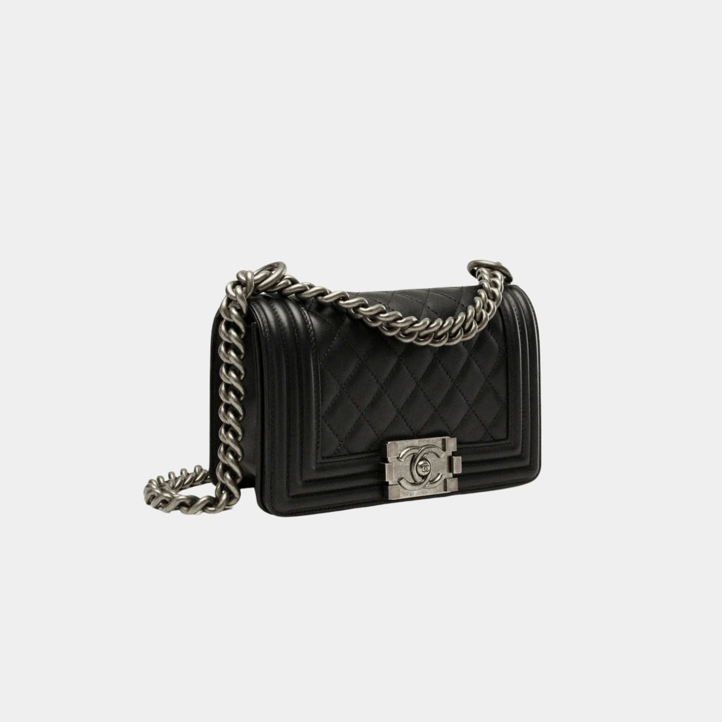 Small Boy Handbag in Calfskin and Ruthenium Metal