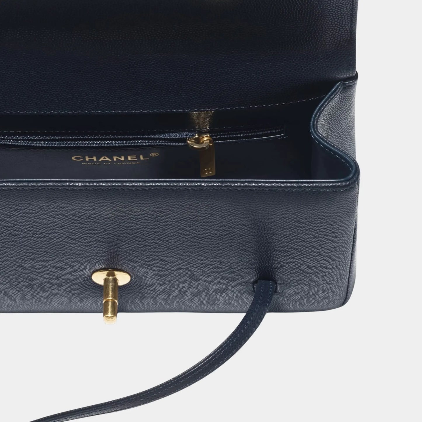 Small Flap Bag Grained Shiny Calskin & Gold Tone Metal