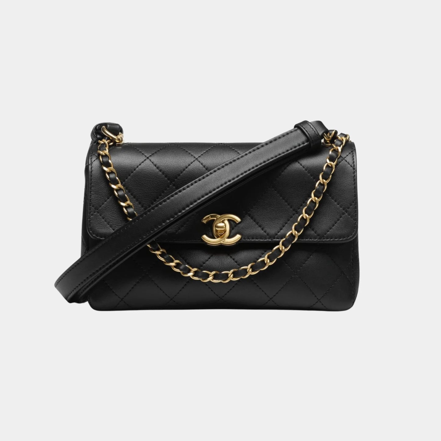 Small Flap Bag with Top Handle Calfskin & Gold-Tone Metal
