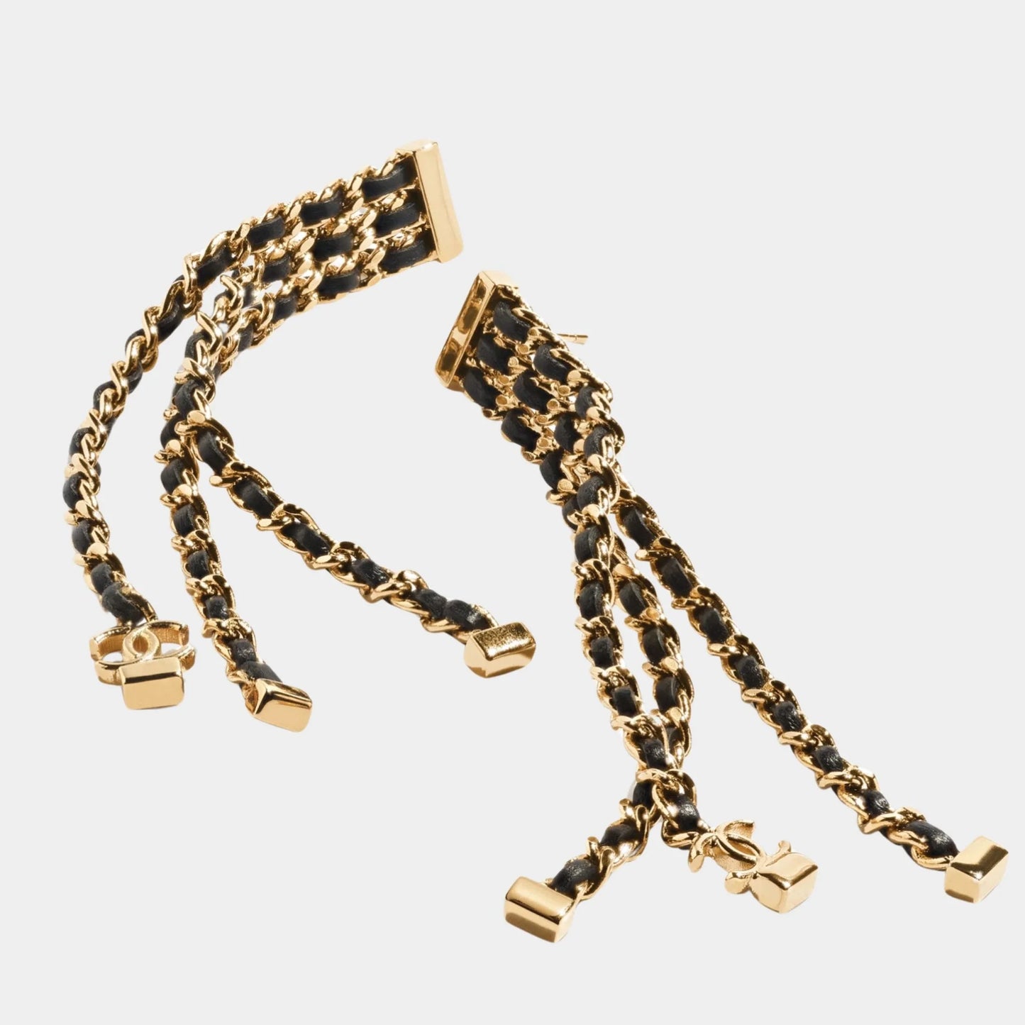 Strings Pendant Earrings Metal & Lambskin Golden & Black