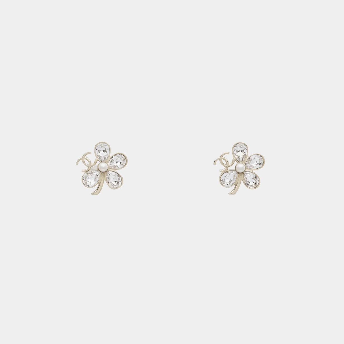 Stud Flower CC Earrings Metal Imitation Pearls & Diamante