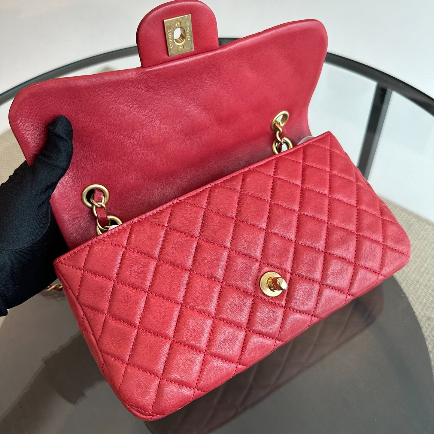 Valentine Seasonal Flap Medium Timeless Lambskin Red GHW No 14