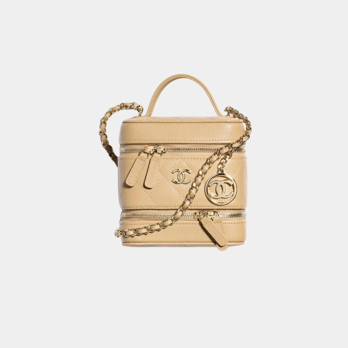 Chanel Vanity with Chain in Grained Calfskin, Dark Beige