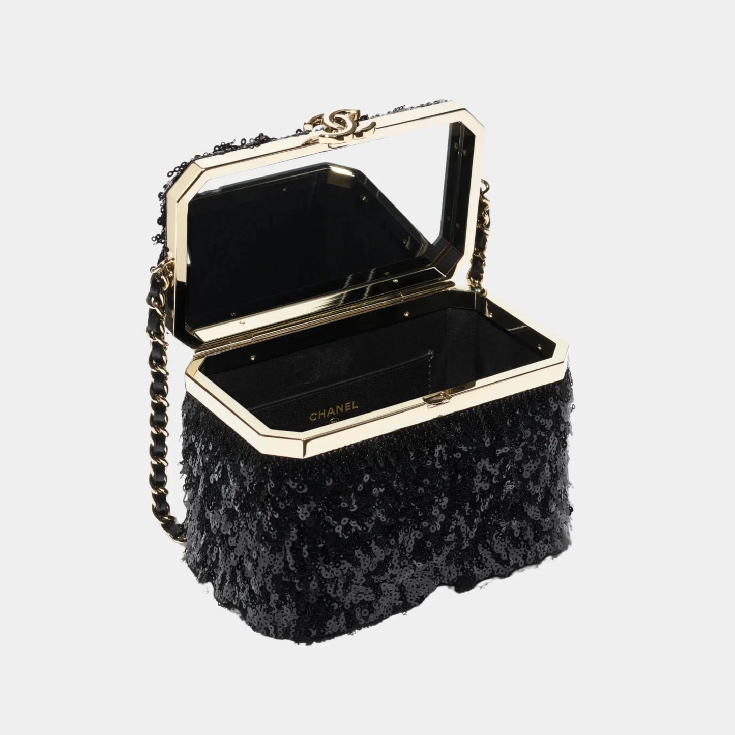 Vanity with Chain Sequins & Gold Tone Metal