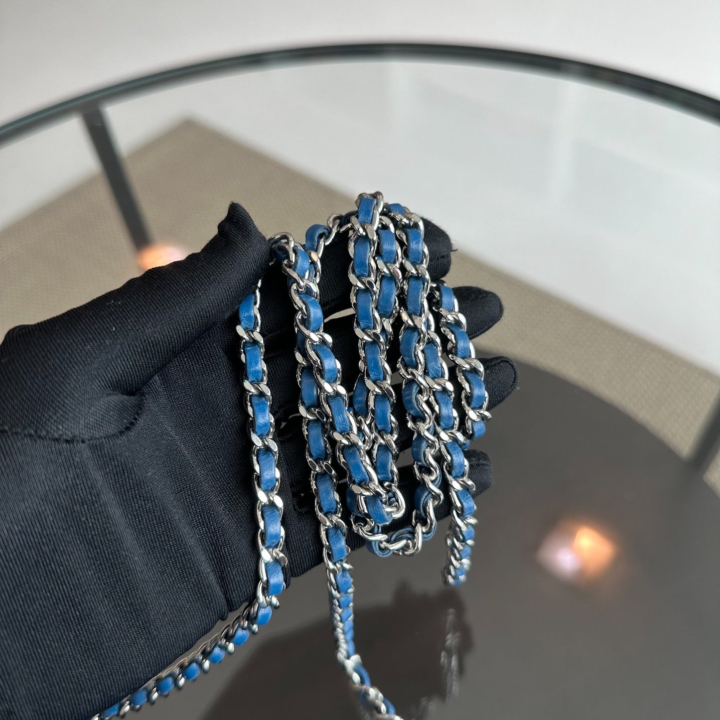 WOC Wallet On Chain Lambskin Chevron Blue SHW NO 22