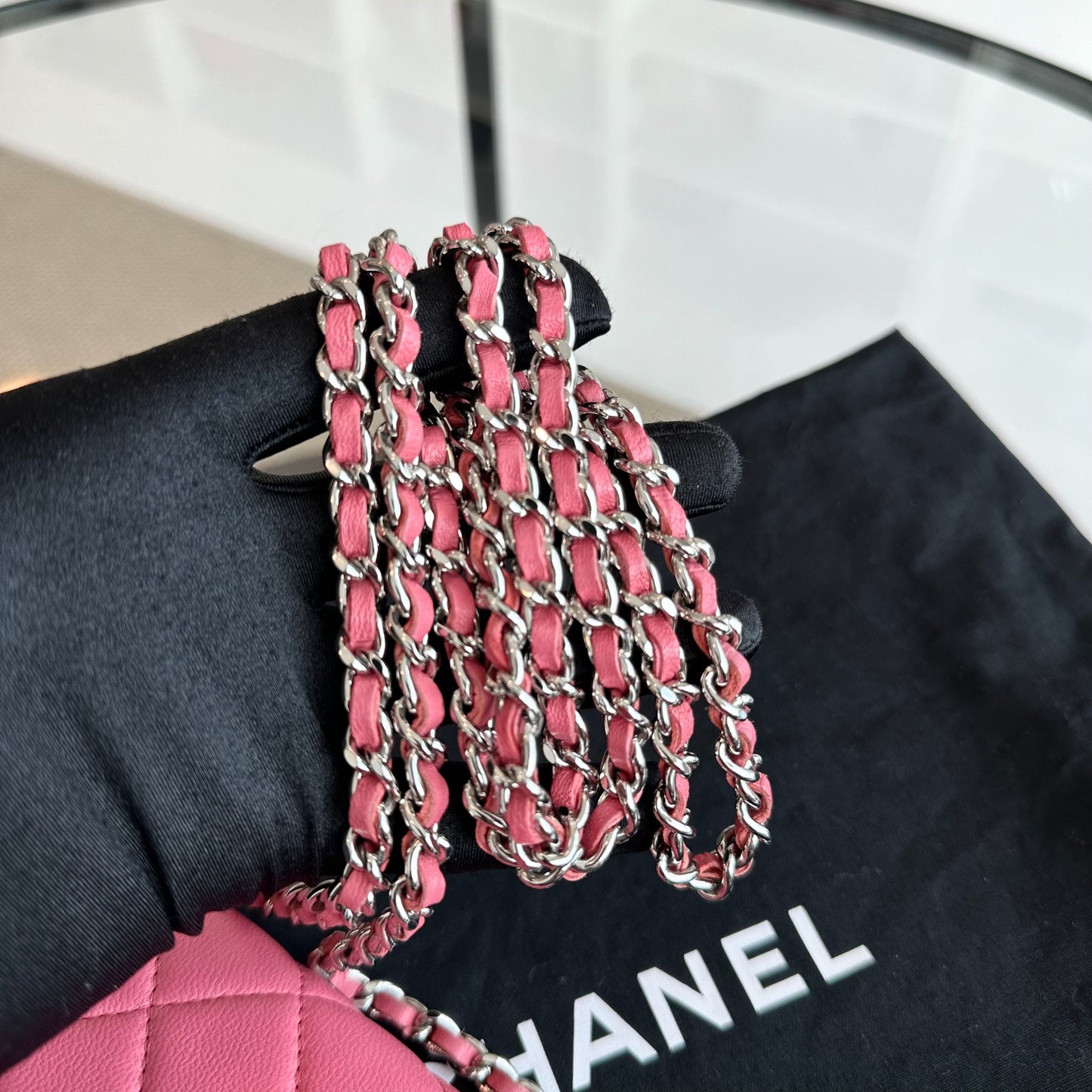 WOC Wallet On Chain Lambskin Quilted Flap Pink SHW No 16