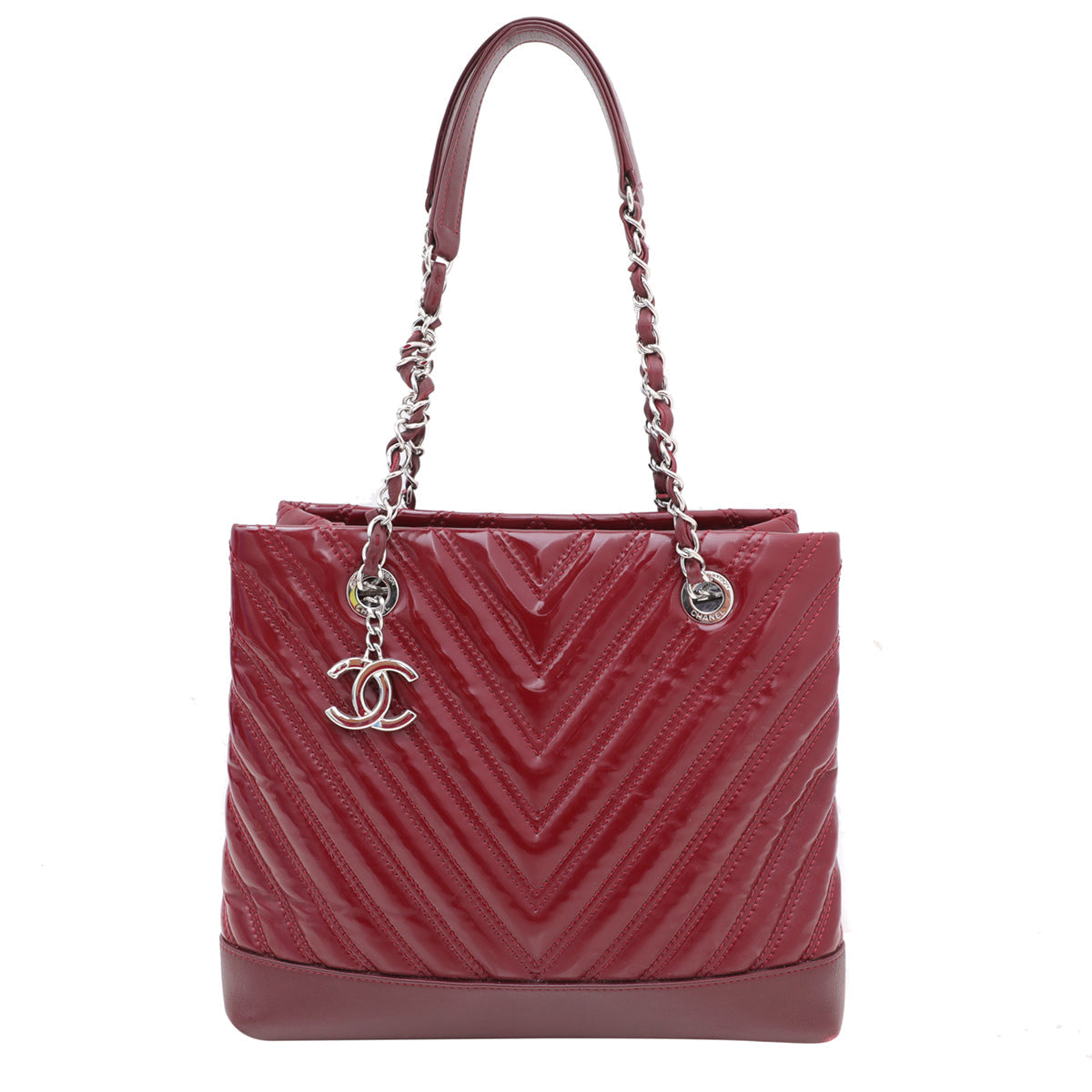 Chanel Maroon Chevron CC Charm Bag