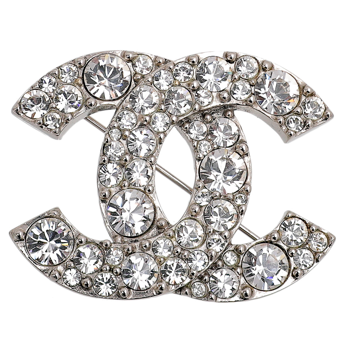 Chanel Silver CC Crystal Brooch