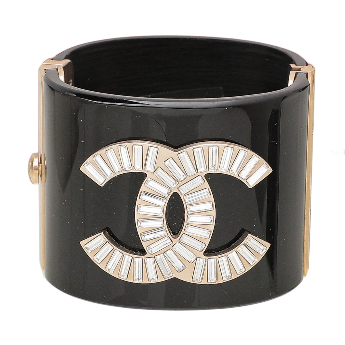 Chanel Black CC Crystal Resin Wide Cuff Bracelet