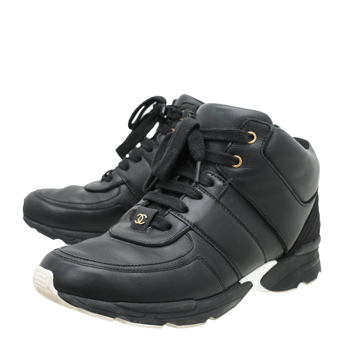 Chanel Black CC Lace Up Sneakers 38.5