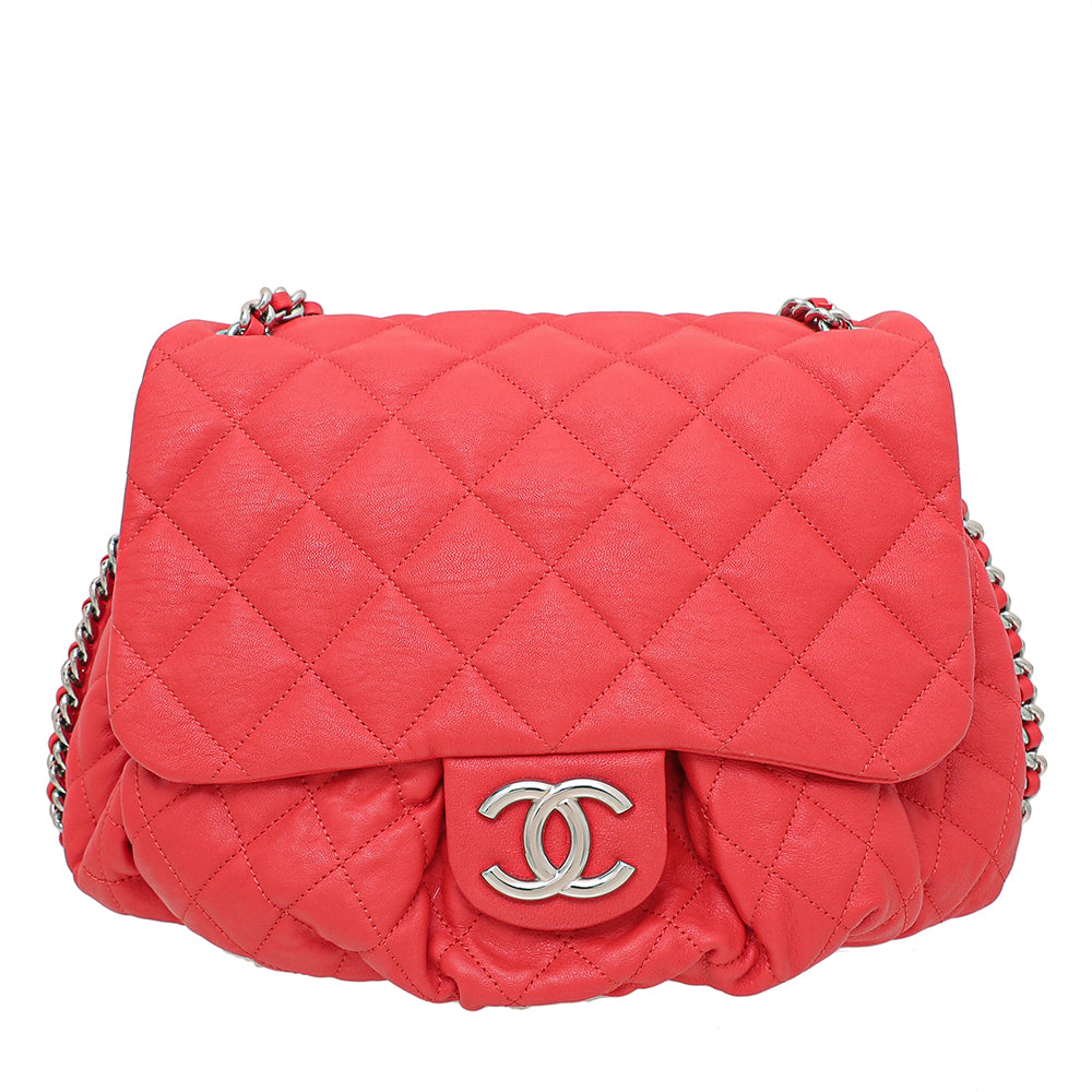 Chanel Red CC Chain Around Hobo Flap Bag