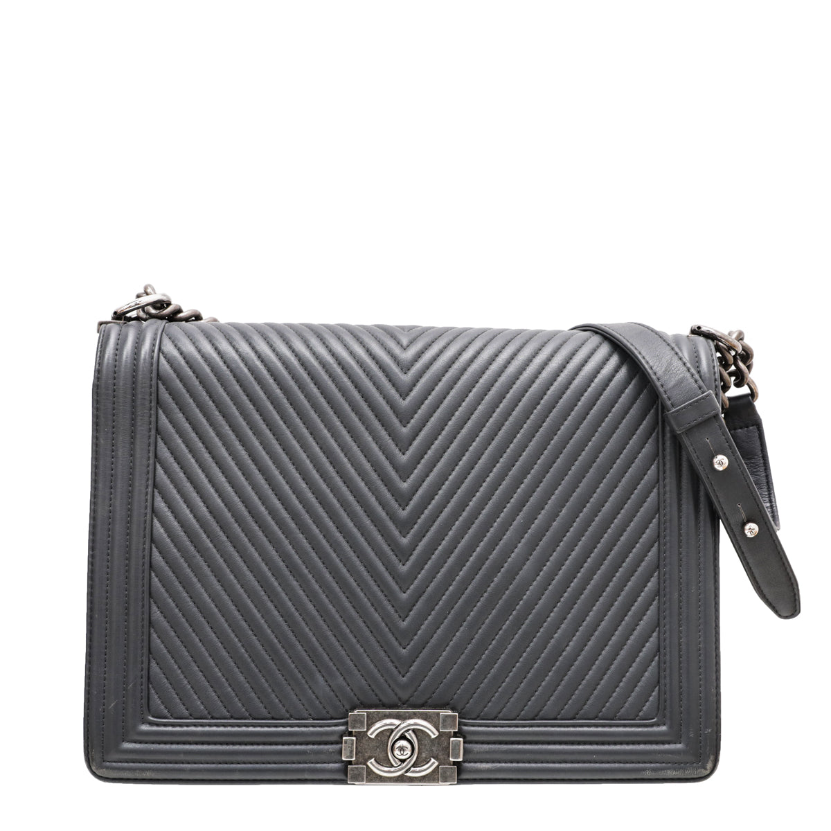 Chanel Grey Chevron Boy Large Bag