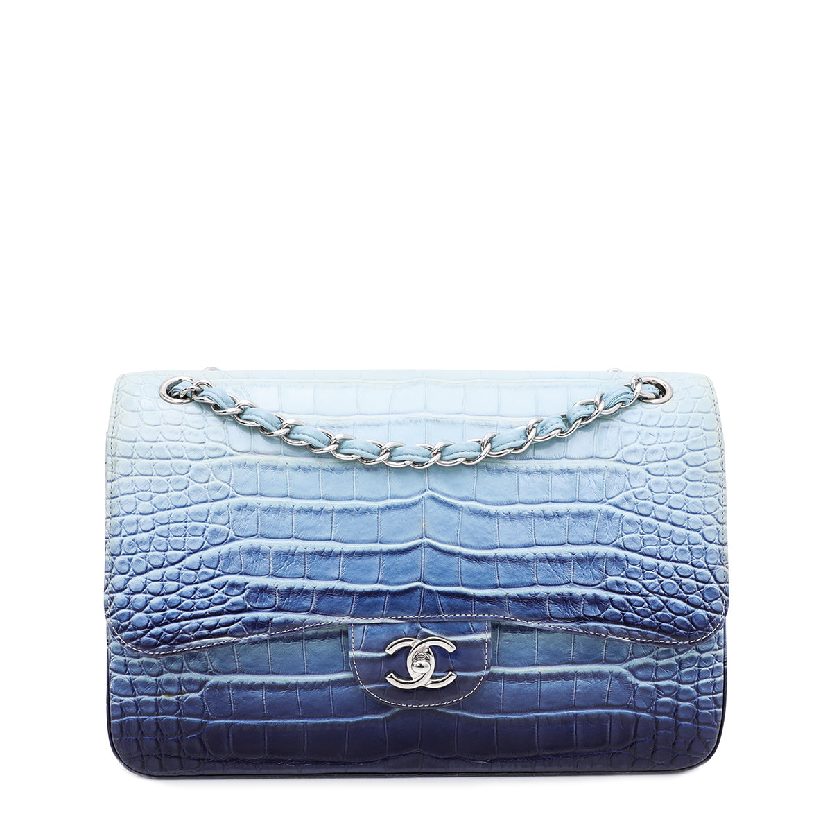 Chanel Ombre Blue Alligator Classic CC Flap Jumbo Bag