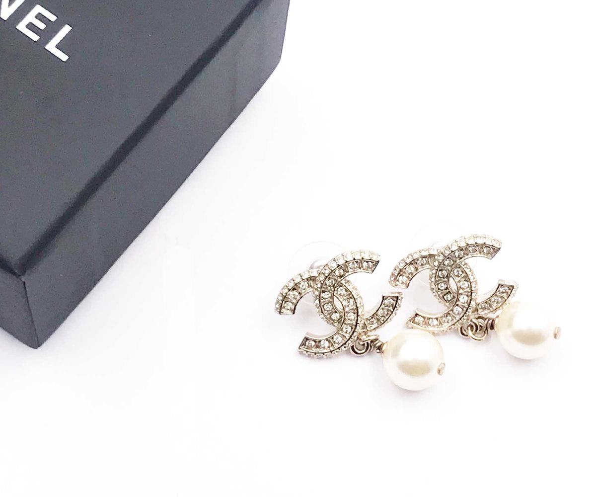 Chanel Classic Gold CC Crystal Block Piercing Earrings