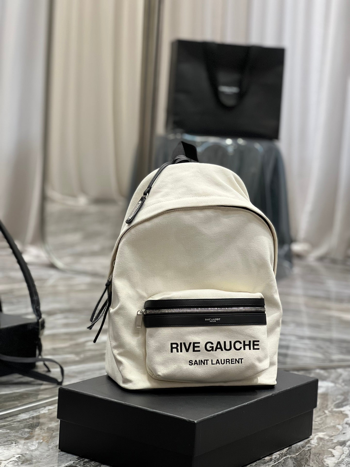 Yves Saint Laurent City Backpack In Canvas Unisex 13.8in/35cm White
