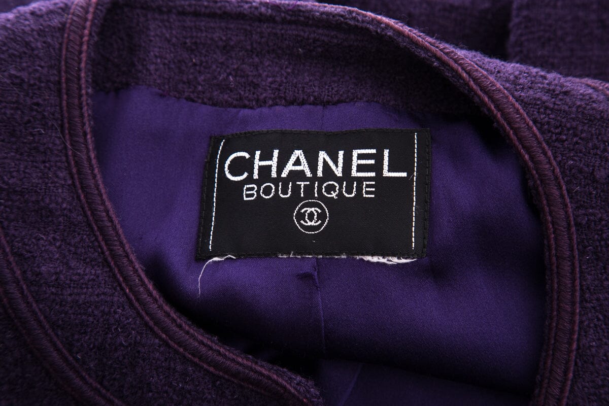 Chanel Boutique Purple Tweed Button Up Jacket SZ 40
