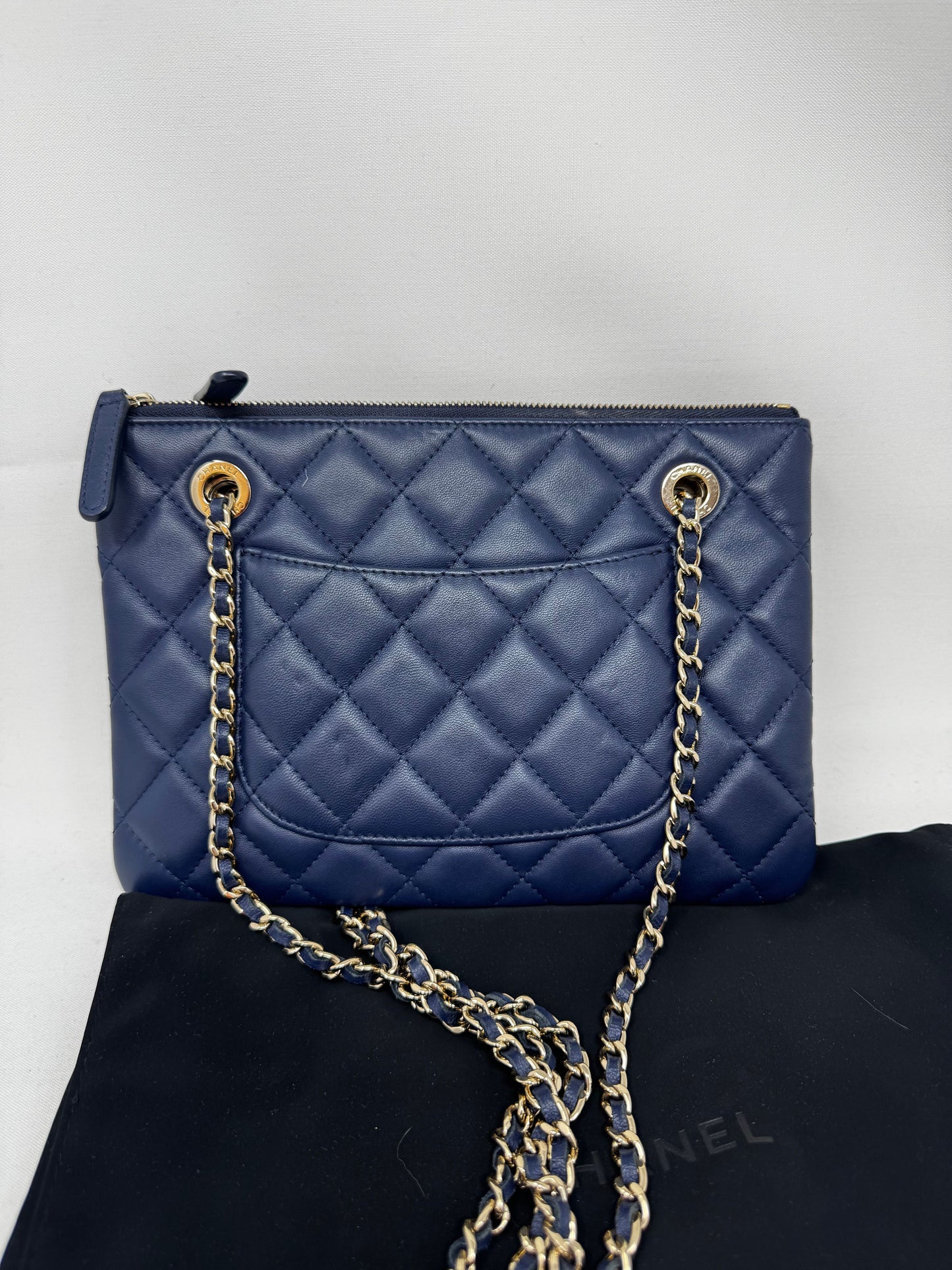 CHANEL Navy Double Pouch Chain Crossbody Bag B-