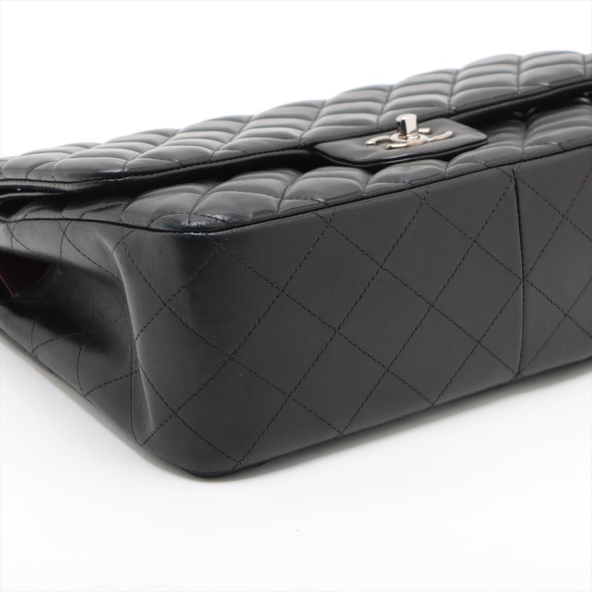CHANEL Decamatrasse 30 Double Flap Chain Bag Black Silver Lambskin A58600