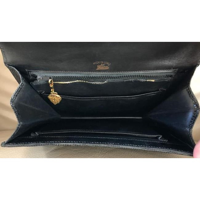 Gucci Midnight Blue Python Leather Lunch-box Satchel w Bamboo Handle & Front Twist Buckles