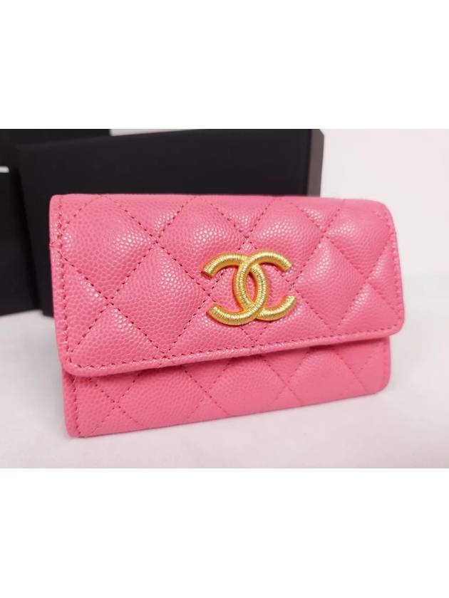 Gold Hardware CC Logo Calfskin Flap Half Wallet Pink Chanel