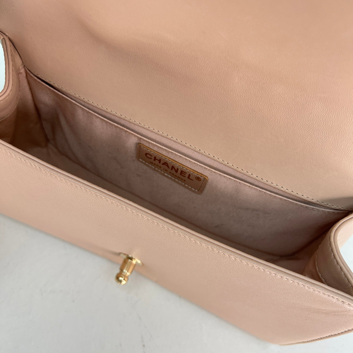 Boy Medium Medium Beige Shoulder Bag in Lambskin, Light Gold hardware