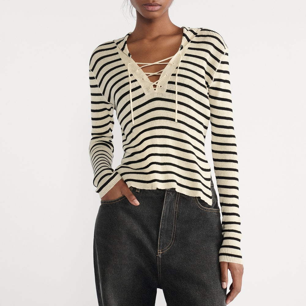Sweater with Lace-Up Neckline