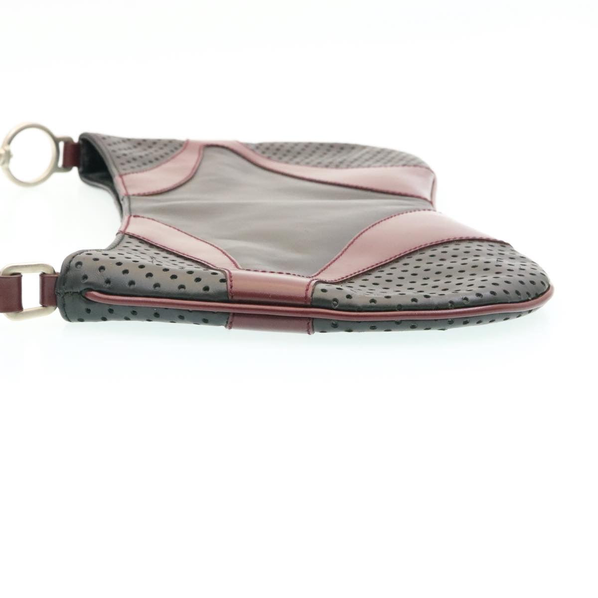 Prada Shoulder Bag Leather Black Wine Red ds055