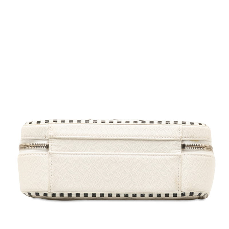 Chanel CC Filigree Chain Shoulder Bag Vanity Bag White Black Canvas CHANEL