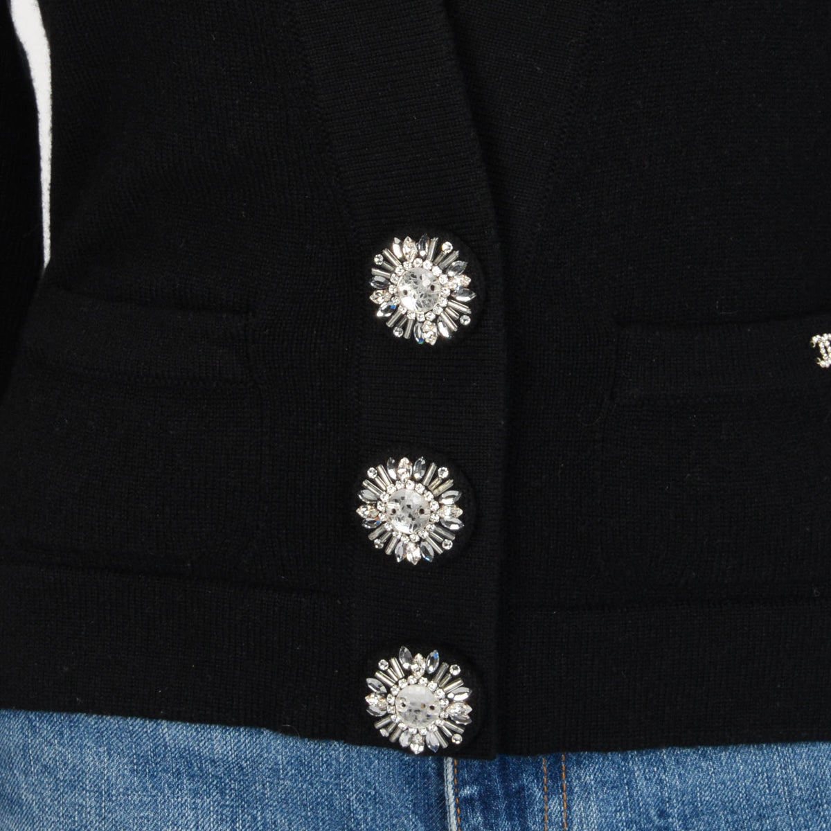 Chanel Black Cashmere Crystal Button Cardigan FR 40